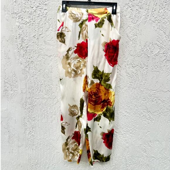 Harvey Faircloth High Rise 100% Silk Floral Print Pants Cream Women's Size US 4 - Picture 1 of 6